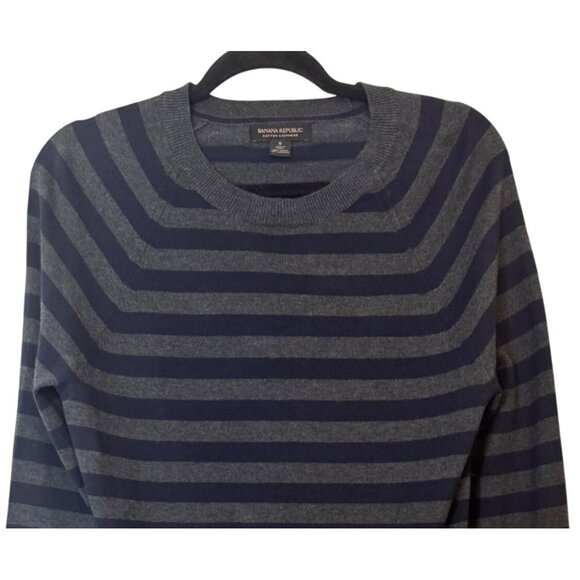 Banana Republic Small Striped Navy & Gray Sweater Cotton Cashmere Blend - Picture 4 of 16